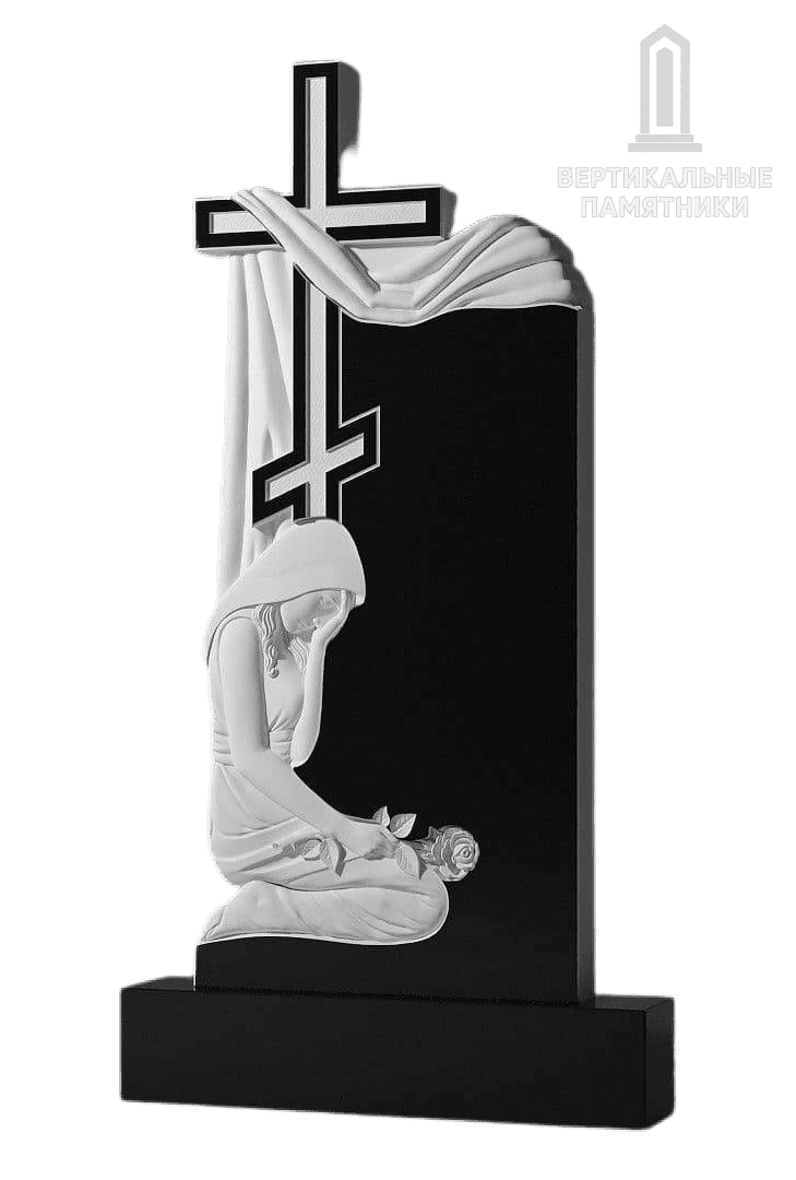 Резной памятник «Крест с плачущей девушкой» 382